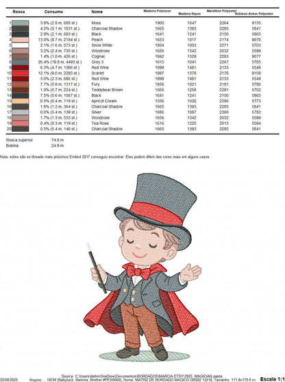 Magician embroidery designs - Circus presenter with top hat and coat machine embroidery pattern - Baby Boy file - Instant digital download