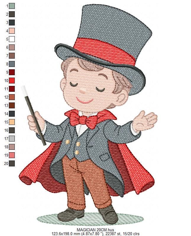 Magician embroidery designs - Circus presenter with top hat and coat machine embroidery pattern - Baby Boy file - Instant digital download