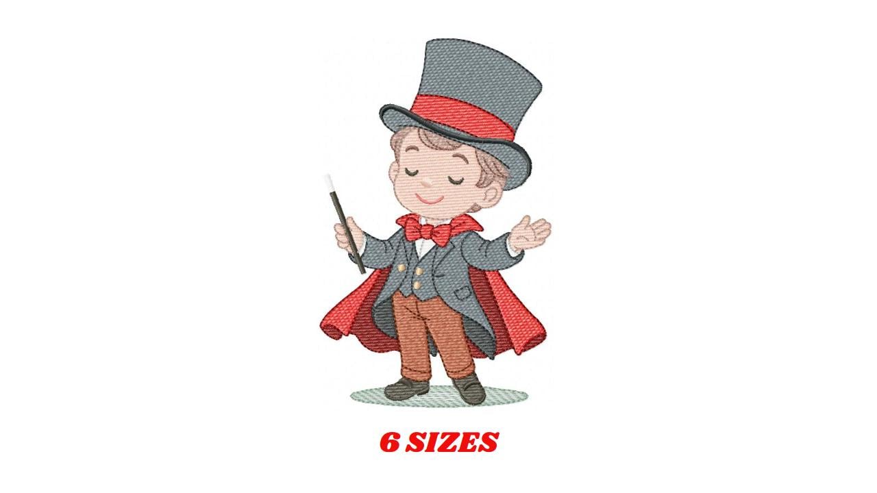 Magician embroidery designs - Circus presenter with top hat and coat machine embroidery pattern - Baby Boy file - Instant digital download