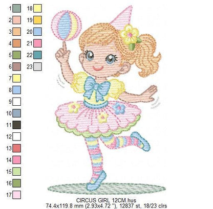 Circus Clown Girl embroidery designs - Juggler with funny hat machine embroidery pattern - Baby Girl file - instant digital download pes jef