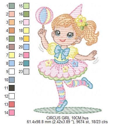 Circus Clown Girl embroidery designs - Juggler with funny hat machine embroidery pattern - Baby Girl file - instant digital download pes jef