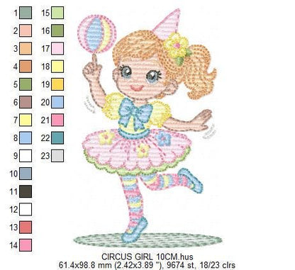 Circus Clown Girl embroidery designs - Juggler with funny hat machine embroidery pattern - Baby Girl file - instant digital download pes jef