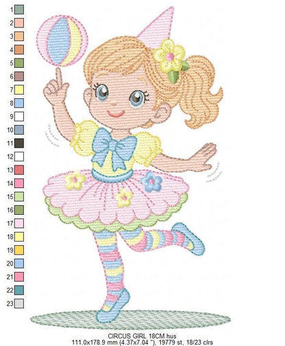 Circus Clown Girl embroidery designs - Juggler with funny hat machine embroidery pattern - Baby Girl file - instant digital download pes jef