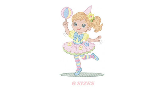 Circus Clown Girl embroidery designs - Juggler with funny hat machine embroidery pattern - Baby Girl file - instant digital download pes jef