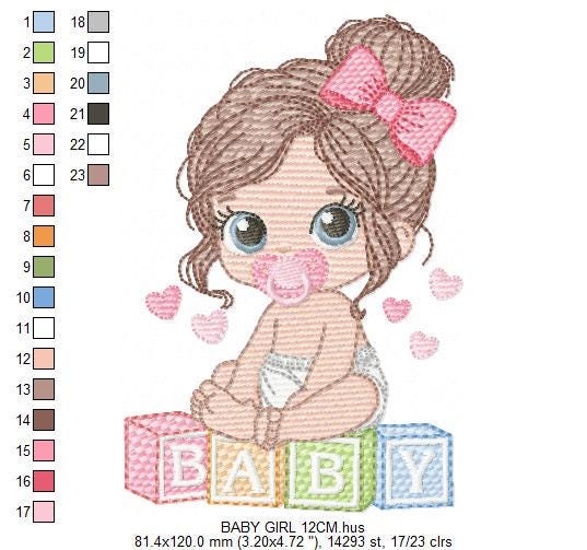 Baby Girl embroidery designs - Baby girl with pacifier machine embroidery pattern - Young Toddler file - Instant digital download pes jef