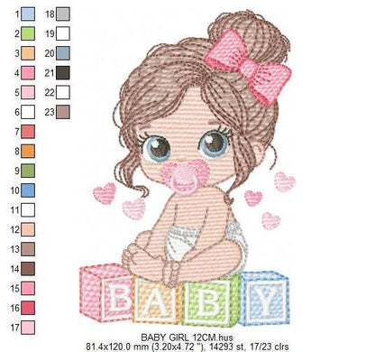Baby Girl embroidery designs - Baby girl with pacifier machine embroidery pattern - Young Toddler file - Instant digital download pes jef