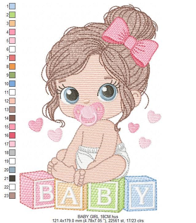 Baby Girl embroidery designs - Baby girl with pacifier machine embroidery pattern - Young Toddler file - Instant digital download pes jef
