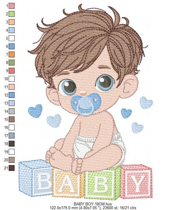 Baby boy embroidery design - Newborn with pacifier machine embroidery pattern - Young toddler file - Instant digital download pes jef dst