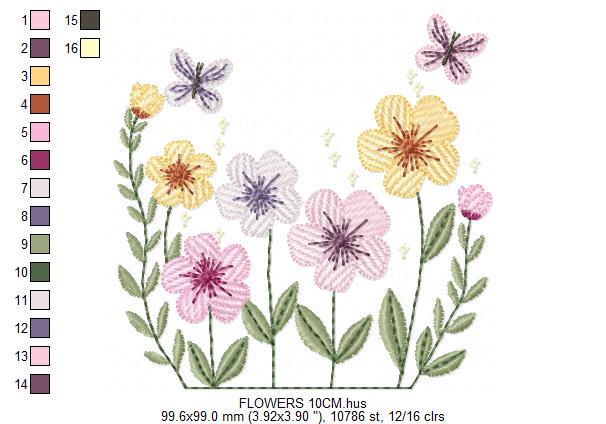 Flower Garden embroidery designs - Flower and Butterfly machine embroidery pattern - Floral bouquet Kitchen Towel - Instant digital download