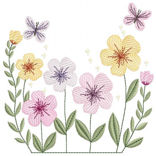 Flower Garden embroidery designs - Flower and Butterfly machine embroidery pattern - Floral bouquet Kitchen Towel - Instant digital download