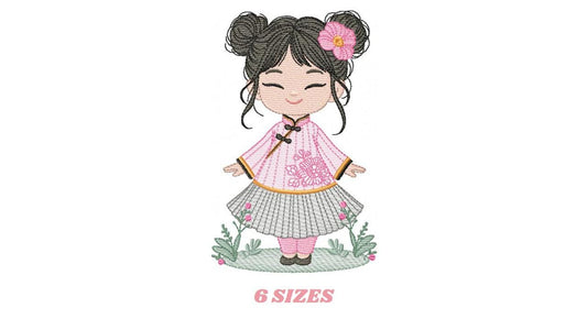 Japanese Geisha embroidery designs - Japanese Girl machine embroidery pattern - Geisha with flowers - Instant digital download pes jef dst