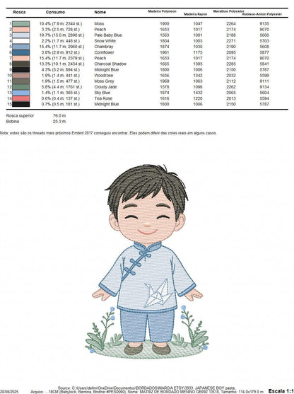 Japanese Boy embroidery design - Boy with kimono machine embroidery pattern - Asian Baby boy file -Instant digital download pes jef dst hus
