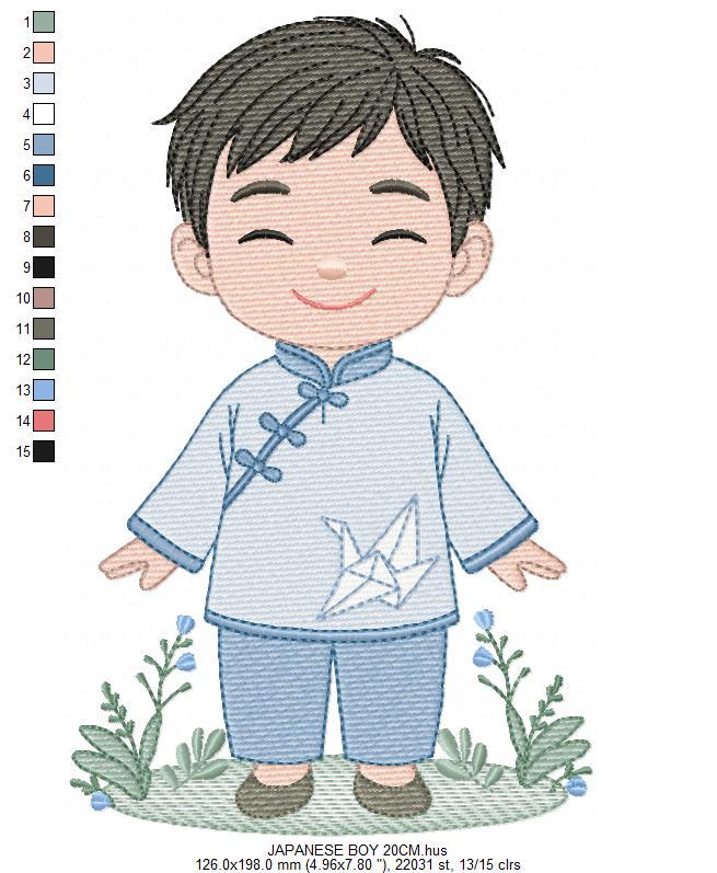 Japanese Boy embroidery design - Boy with kimono machine embroidery pattern - Asian Baby boy file -Instant digital download pes jef dst hus