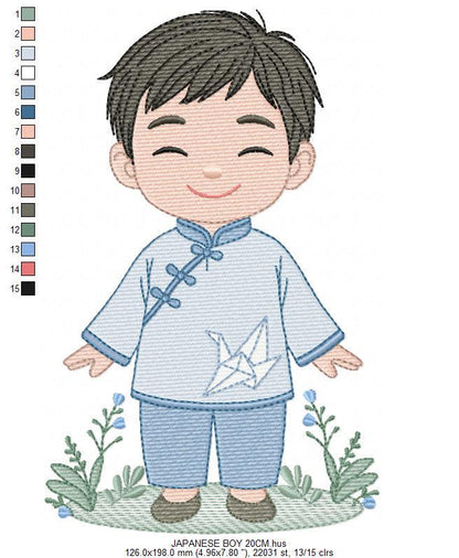 Japanese Boy embroidery design - Boy with kimono machine embroidery pattern - Asian Baby boy file -Instant digital download pes jef dst hus