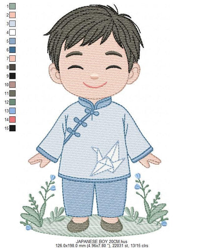 Japanese Boy embroidery design - Boy with kimono machine embroidery pattern - Asian Baby boy file -Instant digital download pes jef dst hus