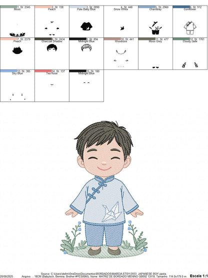 Japanese Boy embroidery design - Boy with kimono machine embroidery pattern - Asian Baby boy file -Instant digital download pes jef dst hus