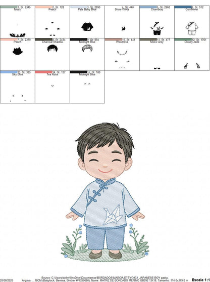 Japanese Boy embroidery design - Boy with kimono machine embroidery pattern - Asian Baby boy file -Instant digital download pes jef dst hus
