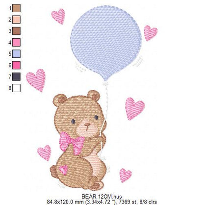 Bear with balloons embroidery designs - Teddy bear with toys embroidery design machine embroidery pattern - Baby party - Instant download