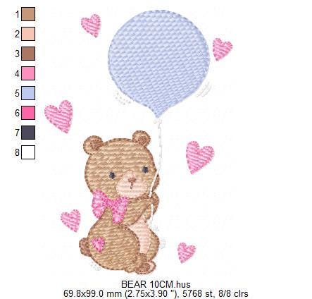 Bear with balloons embroidery designs - Teddy bear with toys embroidery design machine embroidery pattern - Baby party - Instant download