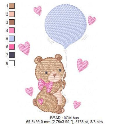 Bear with balloons embroidery designs - Teddy bear with toys embroidery design machine embroidery pattern - Baby party - Instant download