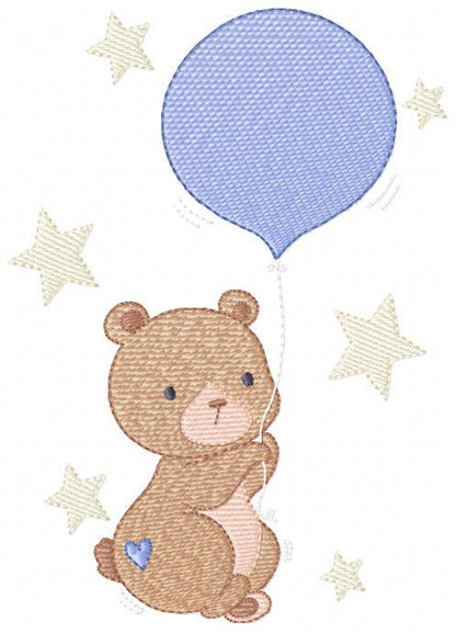 Balloon embroidery designs - Bear with balloon machine embroidery pattern - Birthday Gender Reveal Party file - Instant digital download pes
