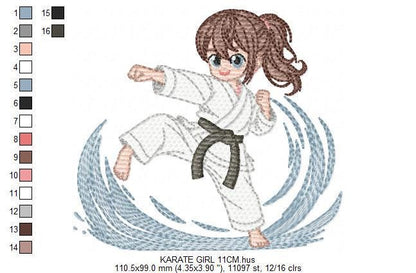 Karate Fighter embroidery designs - Baby girl athlete with kimono machine embroidery file - Instant digital download pes jef dst hus vp3 xxx