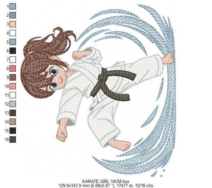 Karate Fighter embroidery designs - Baby girl athlete with kimono machine embroidery file - Instant digital download pes jef dst hus vp3 xxx