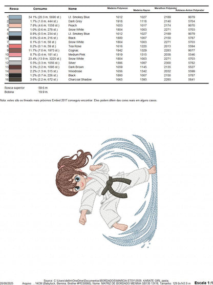 Karate Fighter embroidery designs - Baby girl athlete with kimono machine embroidery file - Instant digital download pes jef dst hus vp3 xxx