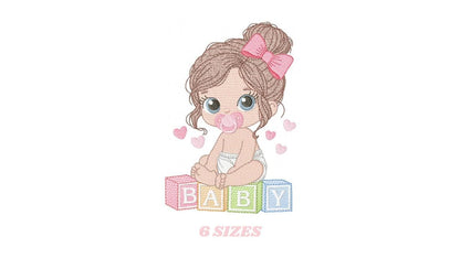 Baby Girl embroidery designs - Baby girl with pacifier machine embroidery pattern - Young Toddler file - Instant digital download pes jef