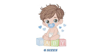 Baby boy embroidery design - Newborn with pacifier machine embroidery pattern - Young toddler file - Instant digital download pes jef dst