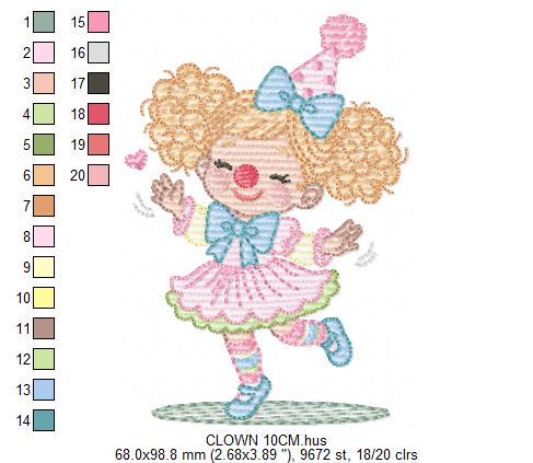 Circus Clown embroidery designs - Clown with funny hat machine embroidery pattern - Baby Girl file - instant digital download pes jef dst