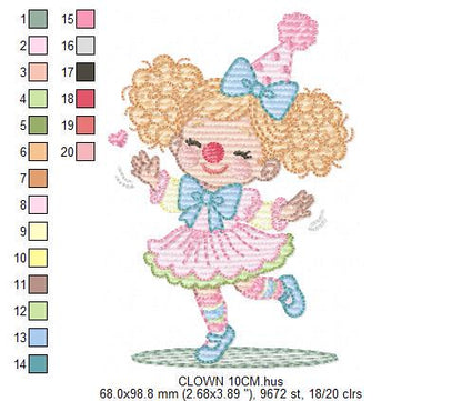 Circus Clown embroidery designs - Clown with funny hat machine embroidery pattern - Baby Girl file - instant digital download pes jef dst