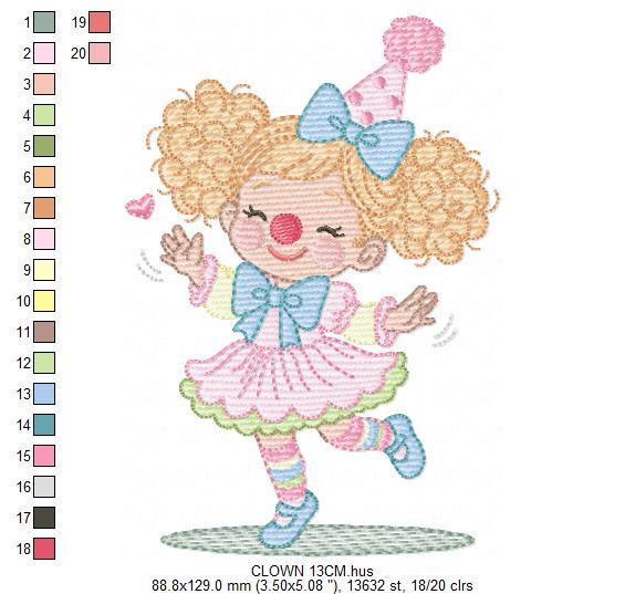 Circus Clown embroidery designs - Clown with funny hat machine embroidery pattern - Baby Girl file - instant digital download pes jef dst