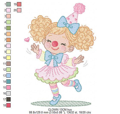 Circus Clown embroidery designs - Clown with funny hat machine embroidery pattern - Baby Girl file - instant digital download pes jef dst