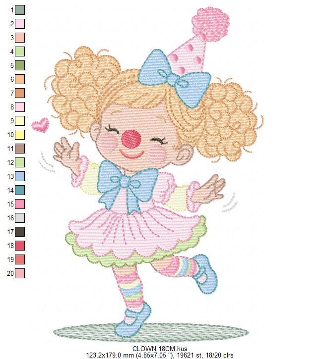 Circus Clown embroidery designs - Clown with funny hat machine embroidery pattern - Baby Girl file - instant digital download pes jef dst