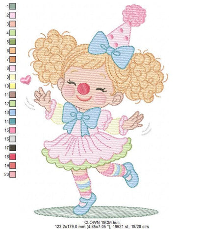 Circus Clown embroidery designs - Clown with funny hat machine embroidery pattern - Baby Girl file - instant digital download pes jef dst