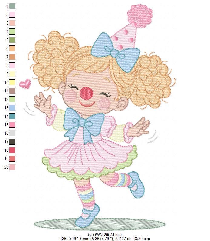 Circus Clown embroidery designs - Clown with funny hat machine embroidery pattern - Baby Girl file - instant digital download pes jef dst