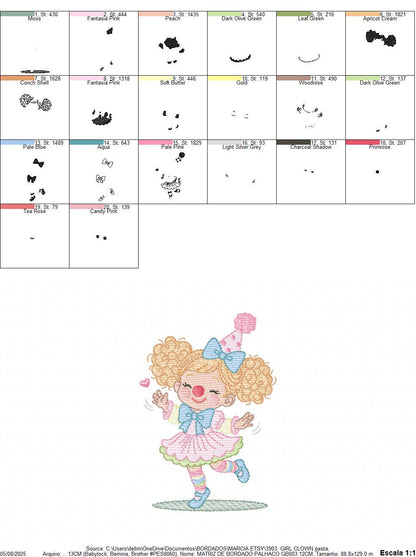 Circus Clown embroidery designs - Clown with funny hat machine embroidery pattern - Baby Girl file - instant digital download pes jef dst