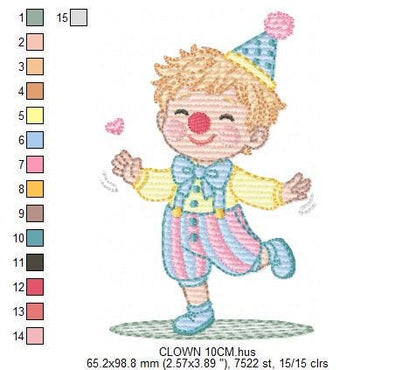 Circus Clown embroidery designs - Clown with funny hat machine embroidery pattern - Baby Boy file - Instant digital download pes jef dst hus