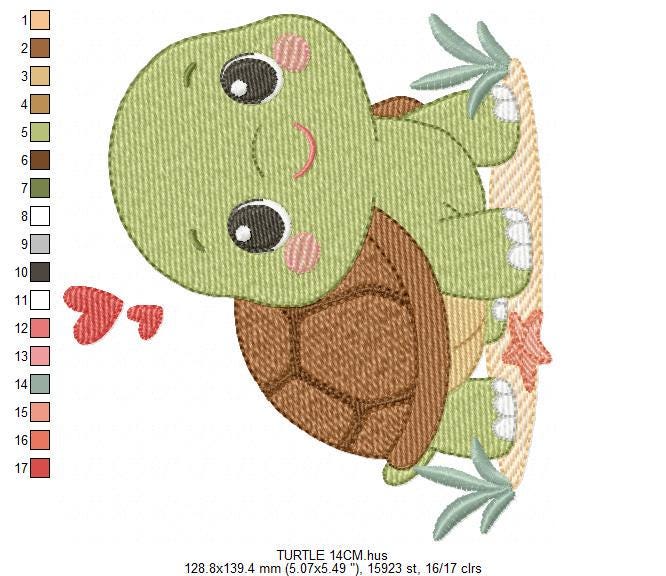 Turtle embroidery design - Tortoise Sea Ocean animal machine embroidery pattern - Baby boy file - Instant digital download pes jef dst hus