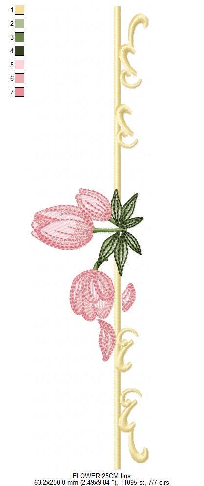 Flower line embroidery designs - Roses divider machine embroidery pattern - Mother Grandma Kitchen towel file - Instant download pes jef dst