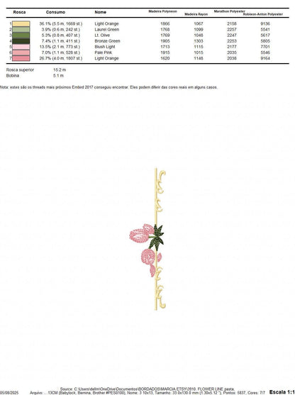 Flower line embroidery designs - Roses divider machine embroidery pattern - Mother Grandma Kitchen towel file - Instant download pes jef dst