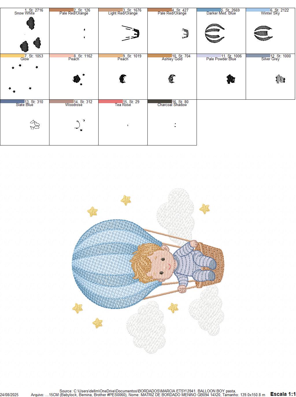 Hot air Balloon embroidery designs - Baby Boy in a Balloon with clouds machine embroidery pattern - Instant digital download pes jef dst vp3