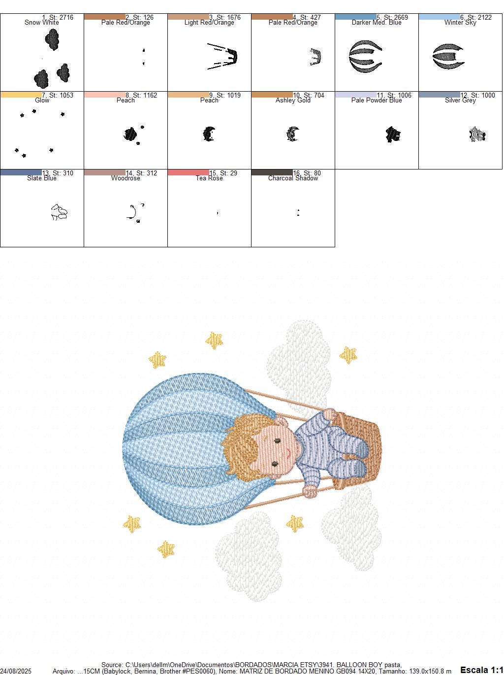 Hot air Balloon embroidery designs - Baby Boy in a Balloon with clouds machine embroidery pattern - Instant digital download pes jef dst vp3