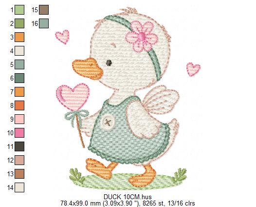 Female Duck with big lace embroidery design - Baby girl animal machine embroidery pattern - Baby Girl file - Instant digital download pes