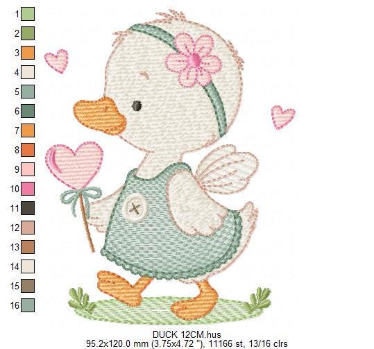 Female Duck with big lace embroidery design - Baby girl animal machine embroidery pattern - Baby Girl file - Instant digital download pes