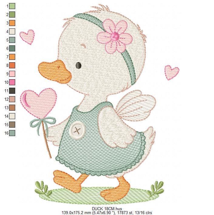 Female Duck with big lace embroidery design - Baby girl animal machine embroidery pattern - Baby Girl file - Instant digital download pes