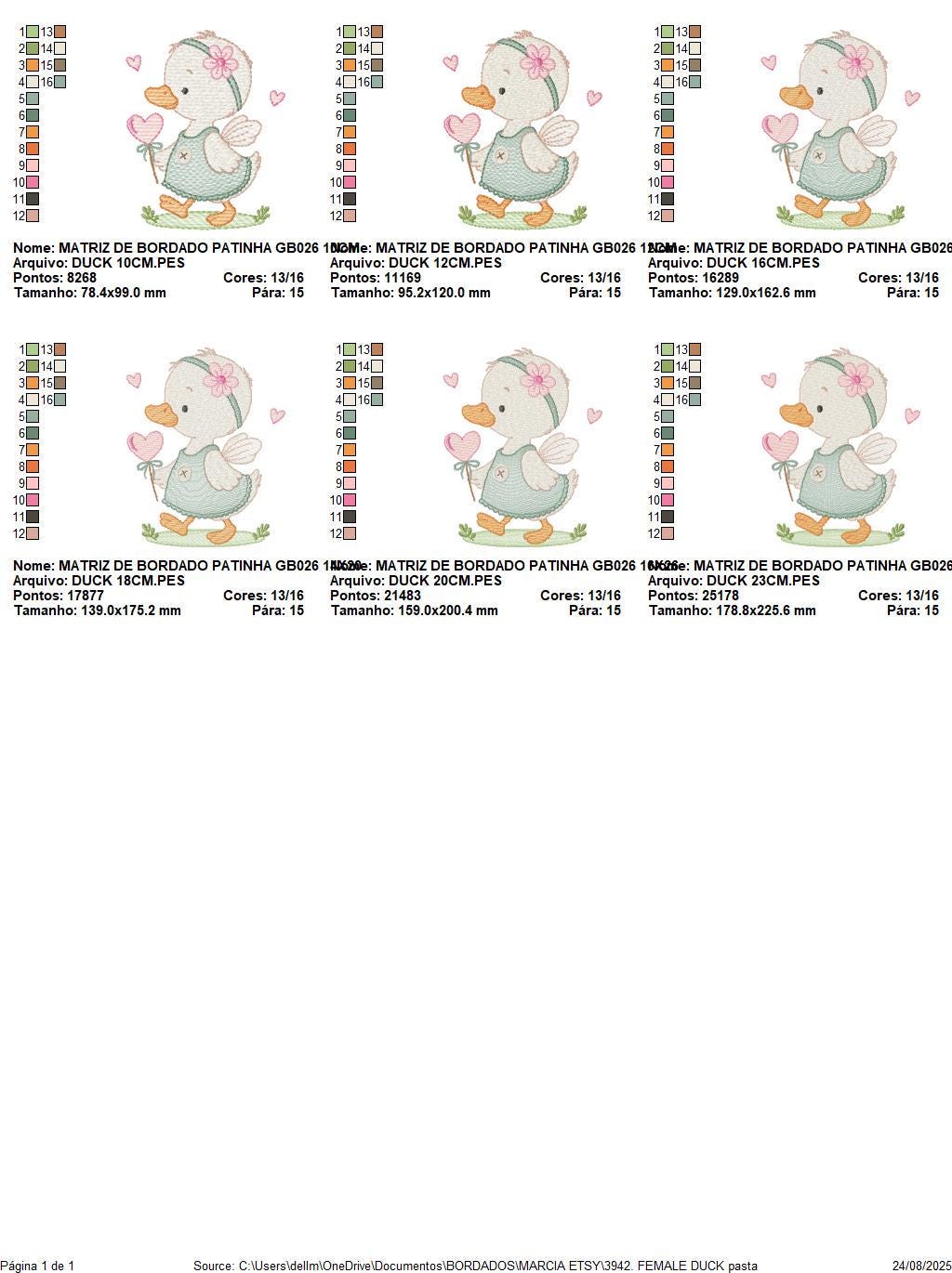Female Duck with big lace embroidery design - Baby girl animal machine embroidery pattern - Baby Girl file - Instant digital download pes