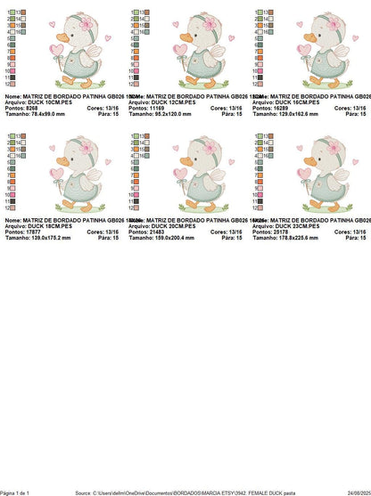 Female Duck with big lace embroidery design - Baby girl animal machine embroidery pattern - Baby Girl file - Instant digital download pes