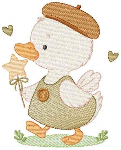 Duck with cap embroidery design - Lake water animal with clothes machine embroidery pattern - Baby boy file - Instant digital download pes